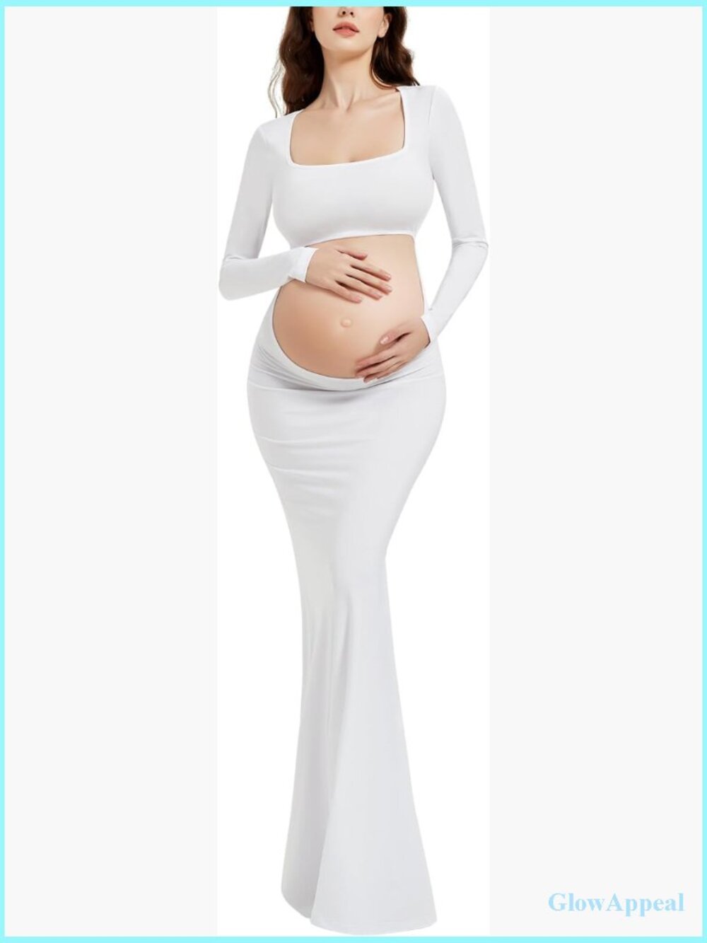 Maternity Maxi Dress Long Sleeve Cut-Out Backless Slim Fit Photoshoot Gown